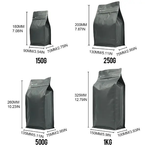 1Tamaño y dimensiones de las bolsas de stock de KG para envases de alimentos