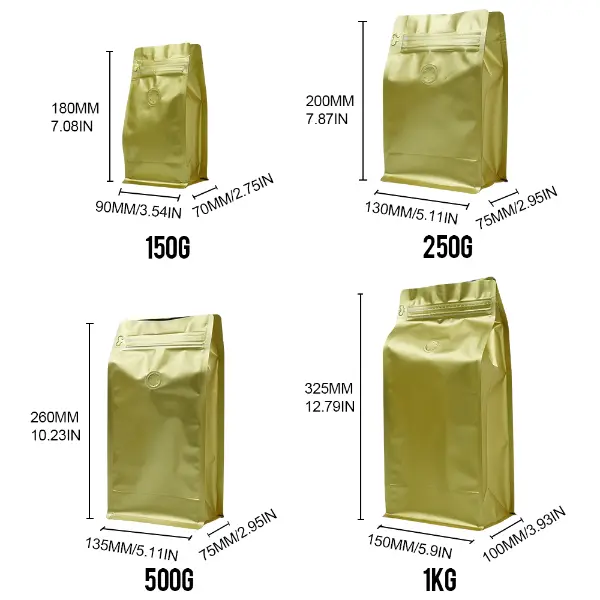 250G stock de bolsas de café tamaño bolsitas de fondo plano