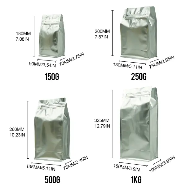 500Bolsas de café G Stock expuestas para presentación de marca y venta al público