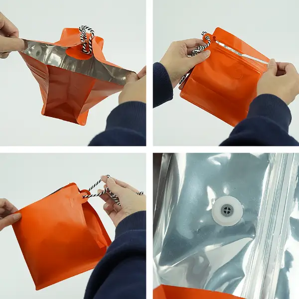 500Bolsas de café G stock con cremallera de cordón y detalles de apertura