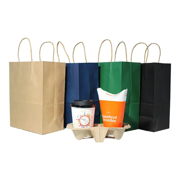 Bolsas de regalo de café de papel kraft medio ecológicas usadas para comida para llevar en cafeterías y regalos de café