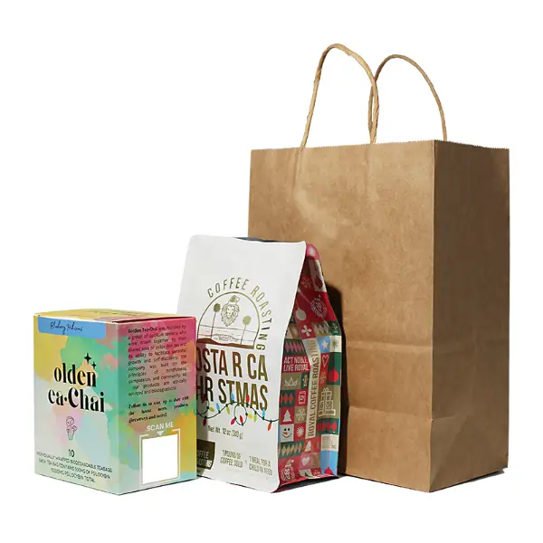 Bolsa de regalo de café de papel Kraft media con asa torcida, Adecuado para bolsas de café y embalajes de regalo