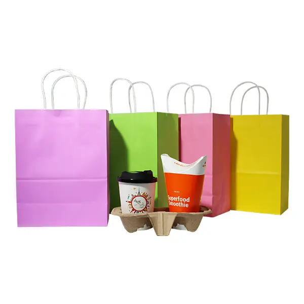 Bolsas de regalo de café de papel kraft medias con asas en diferentes colores de stock para cafeterías