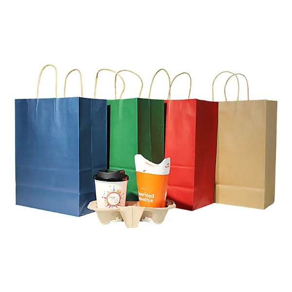 Tener en stock bolsas grandes de papel kraft con asas disponibles en varios colores sólidos
