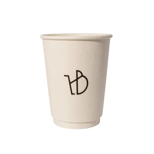 Vista frontal de un vaso doble de papel de pared con textura esponja blanca