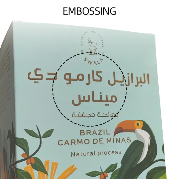 Diseño de caja de café en relieve para envase de filtro de café de goteo biodegradable