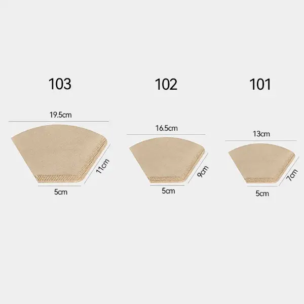 Tamaños de papel filtro de café V60 en forma de abanico 101 102 103 Comparación