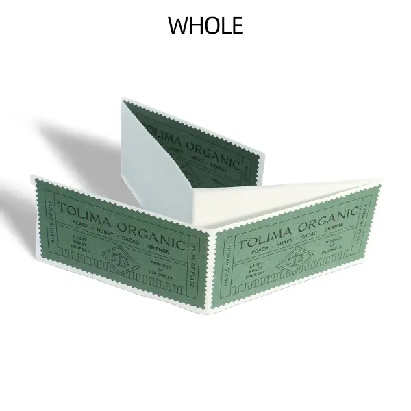 Diseño de etiqueta adhesiva de papel plegado para envases de café de especialidad