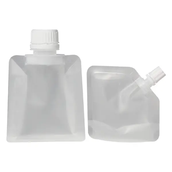Bolsa transparente para el pico con acabado mate y tapón de rosca, bolsa plana vacía para envase líquido