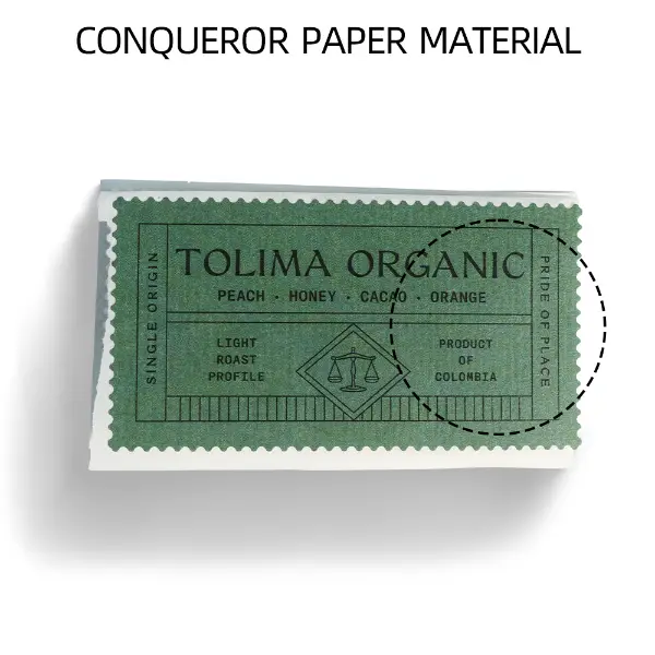 Vista completa de pegatinas personalizadas de papel para la marca de café