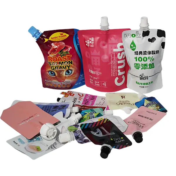 Bolsa de plástico de pico vertical con tapa impermeable para envases líquidos