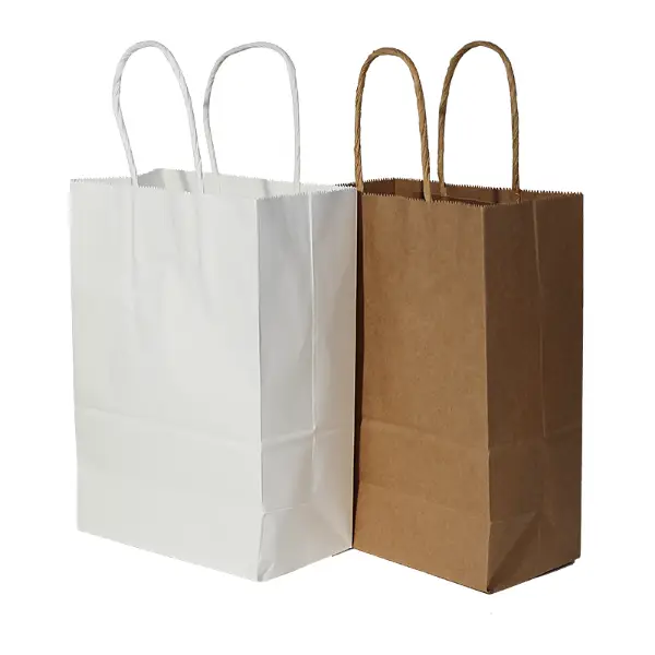 Bolsas de regalo pequeñas de Kraft y papel blanco con asa