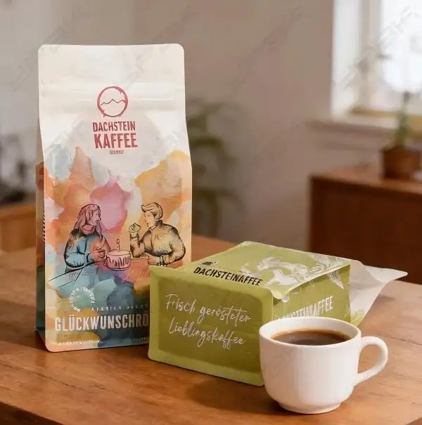 Bolsas de café ecológicas de fondo plano