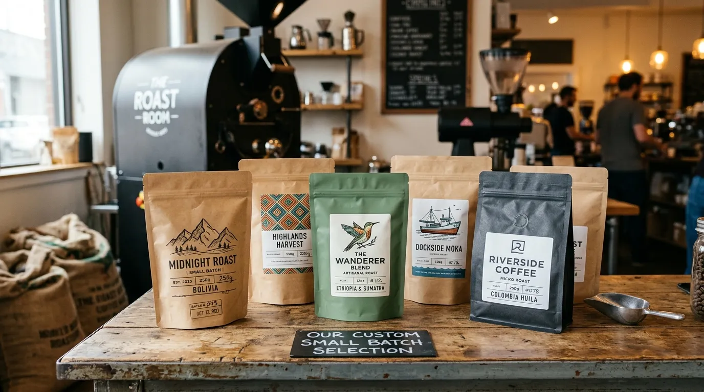 Bolsas de café verticales de fondo plano