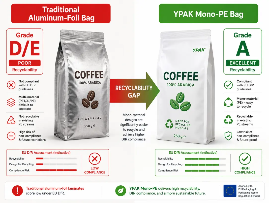 Mono-PE vs bolsas de café de aluminio