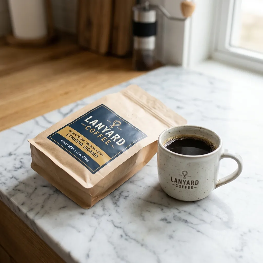 uno Lanyard_Coffee_bag con ceramic_mug