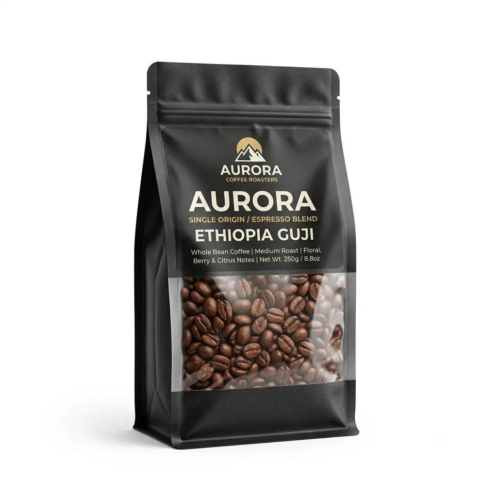 bolsitas de café con panel frontal