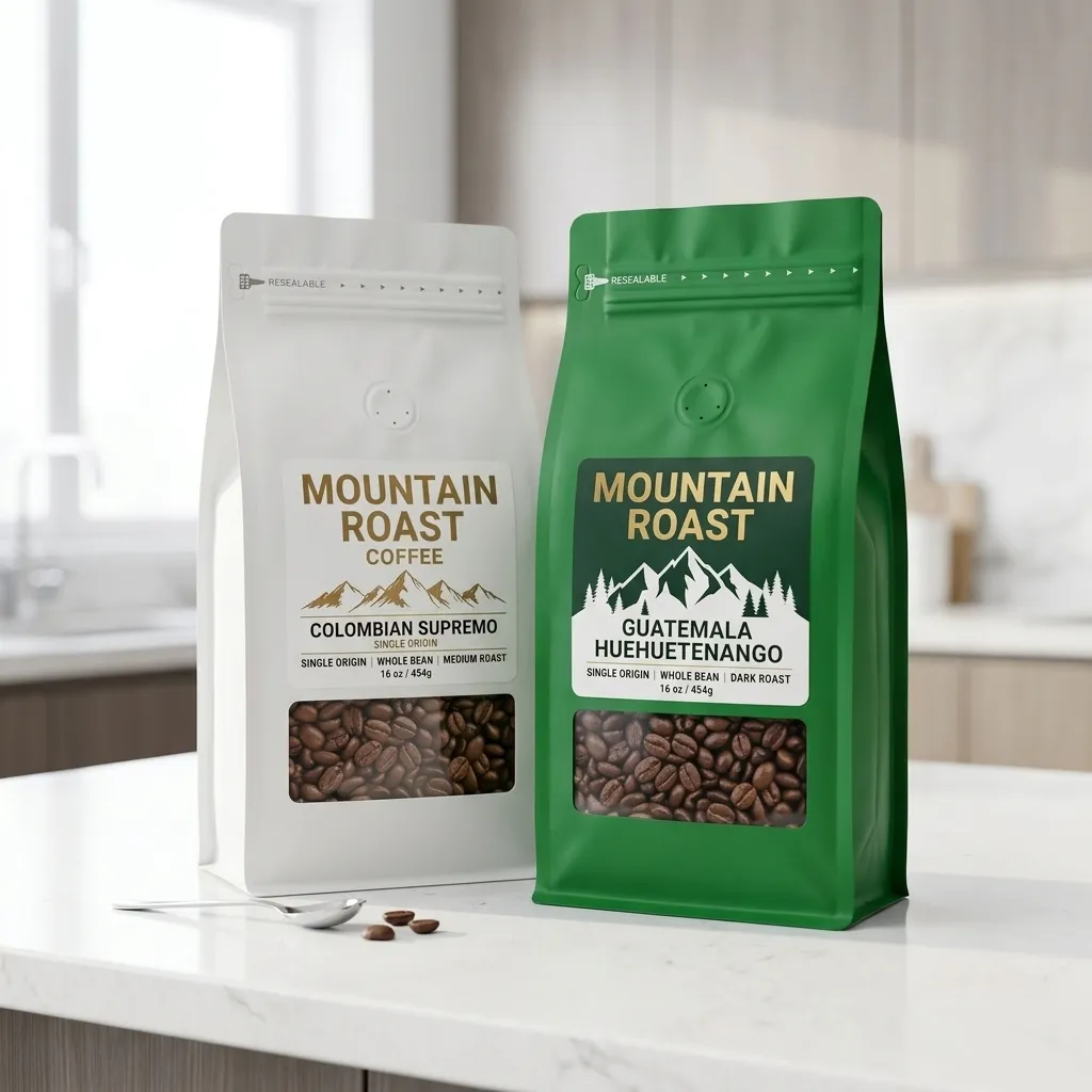 dos bolsas listas para la estantería de café