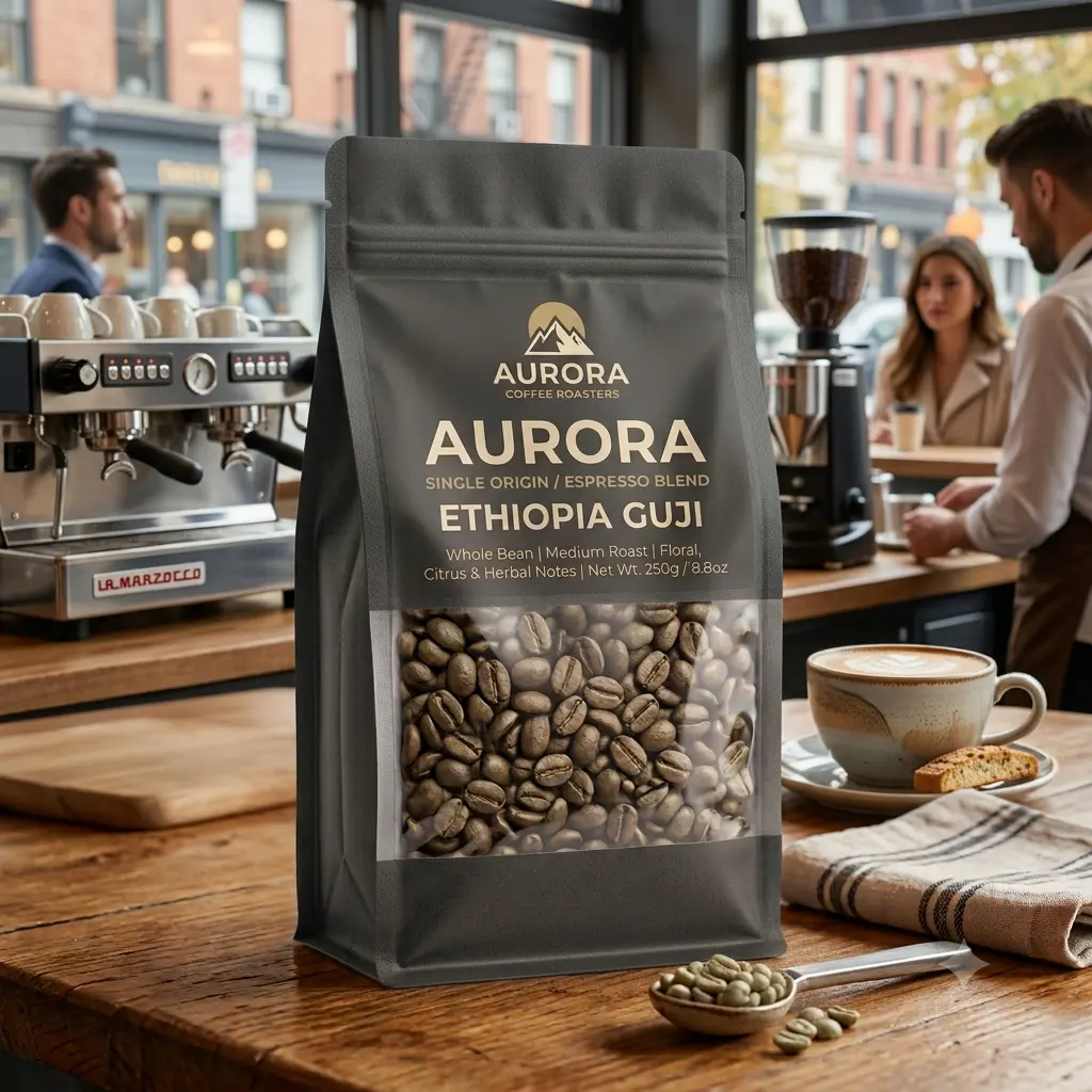 Un envase vertical personalizado para café.