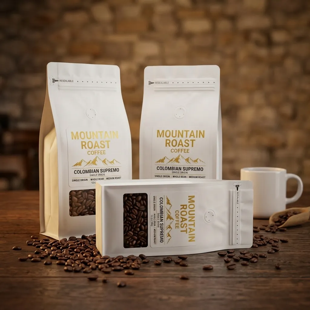 Base plana, bolsas horizontales de café