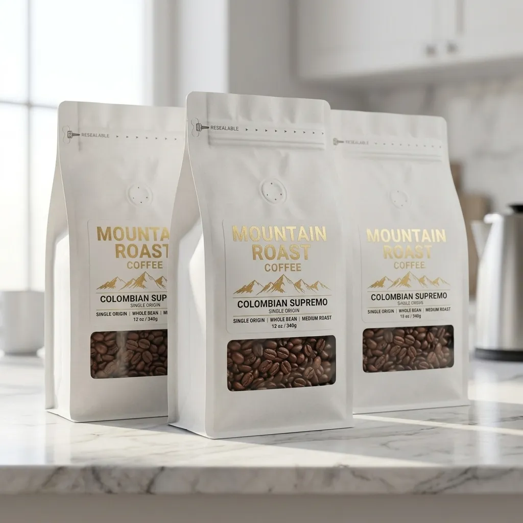 bolsas de café horizontales con base plana