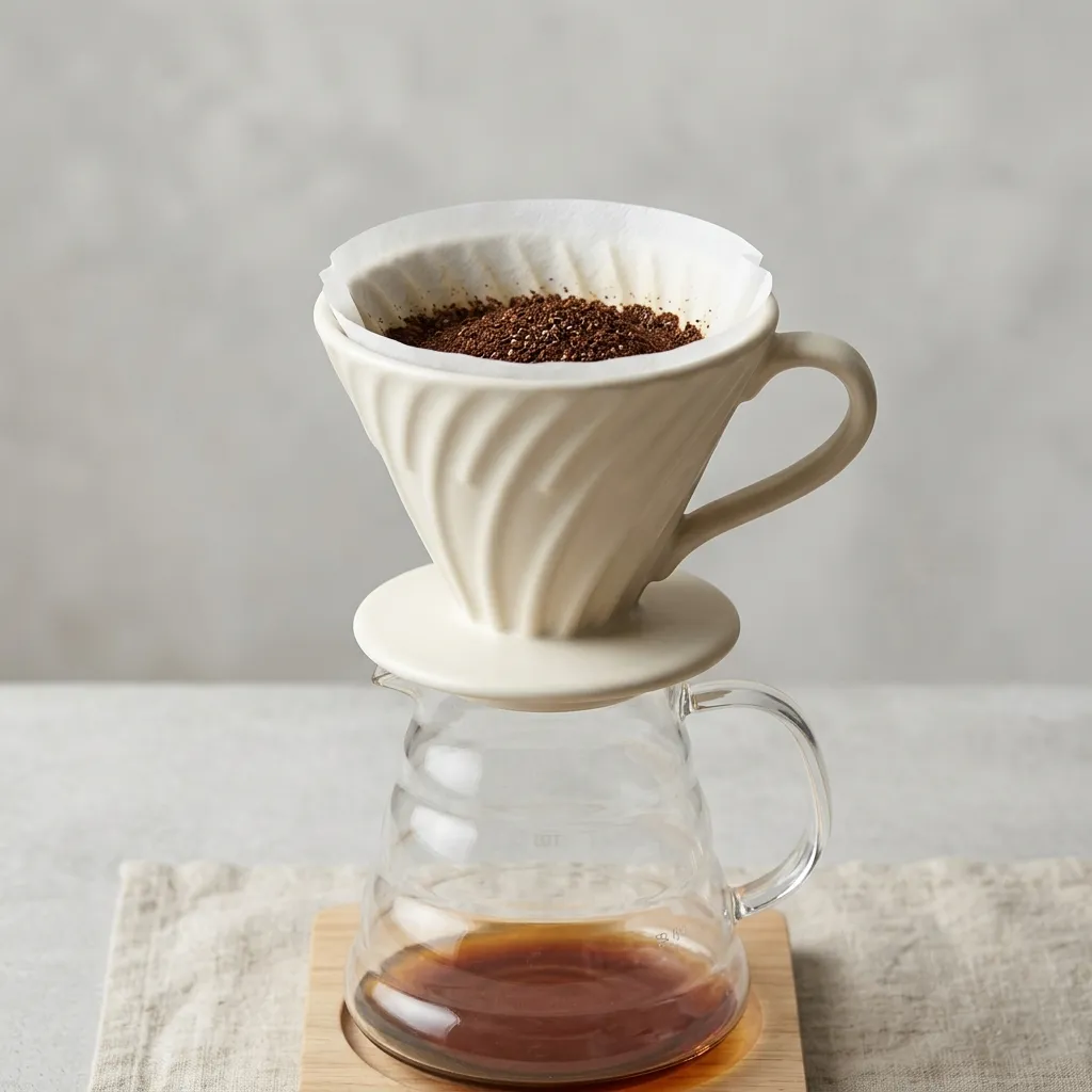 Café vertido sobre goteros de cucuruchos de café