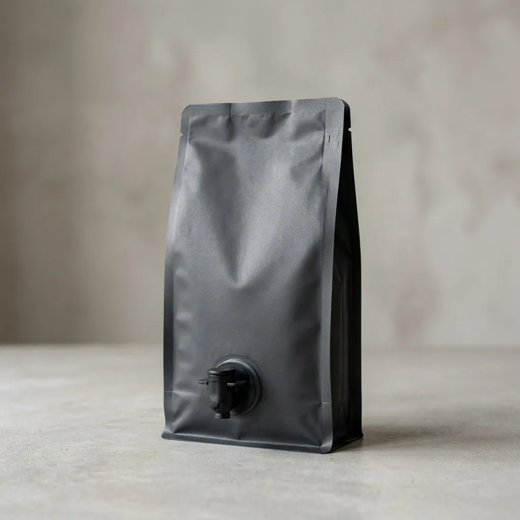 Paquetes de bolsas de café ecológicas en caja