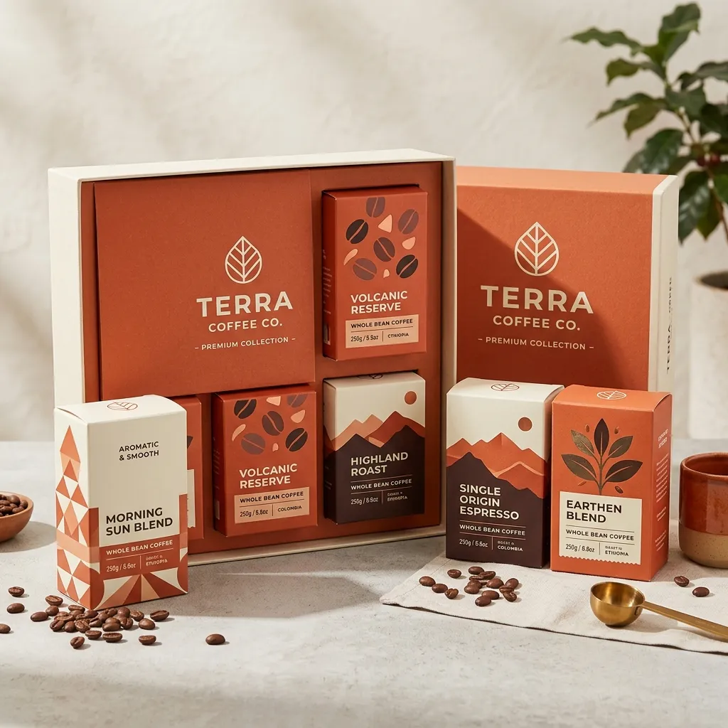 Packs de cajas de café impresos