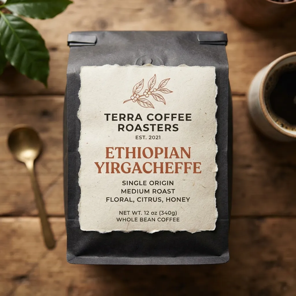Pegatinas de papel de café con etiquetas