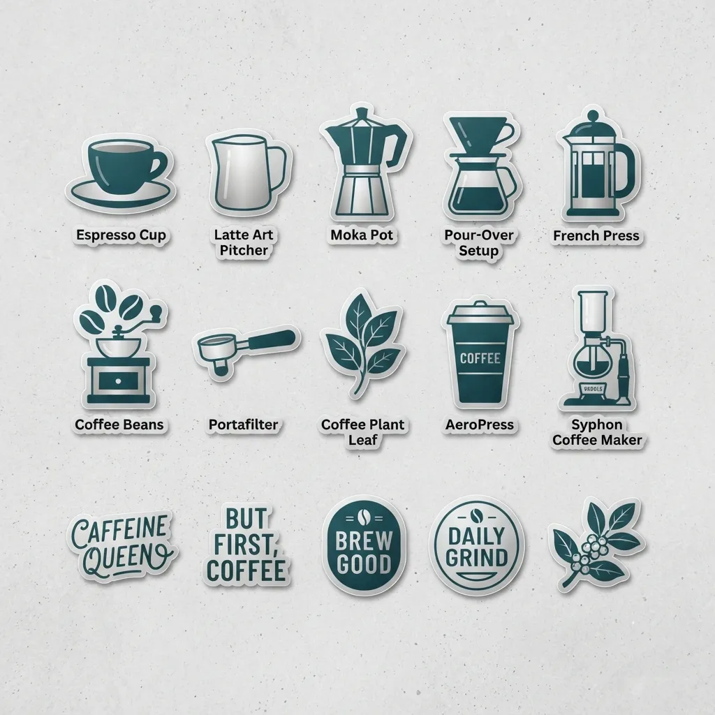 Paquetes de etiquetas de café y pegatinas