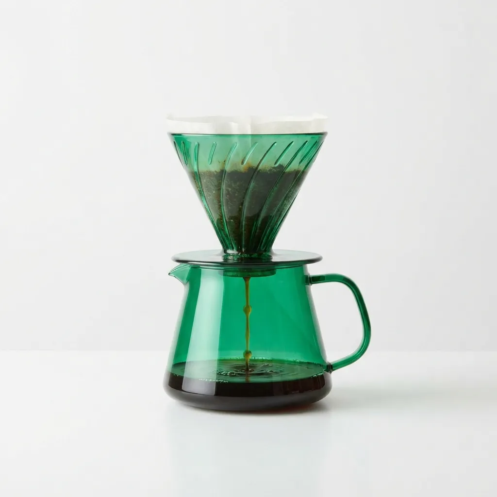 Cafetera de vidrio que sirve sobre café