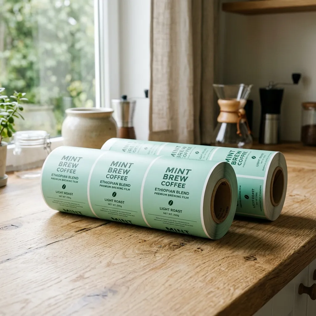 Mint_green_packaging_roll_paper sobre la mesa