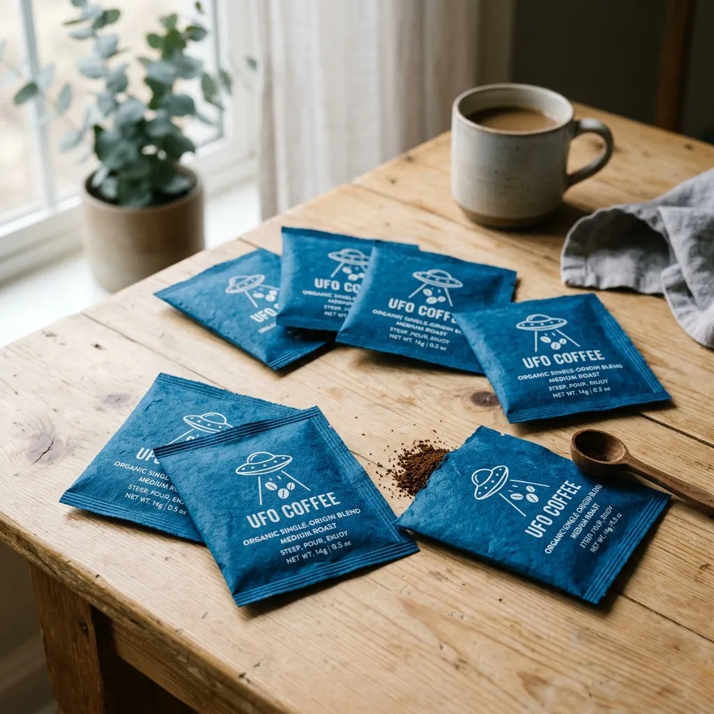 UFO_coffee_sachet_papers_on tabla