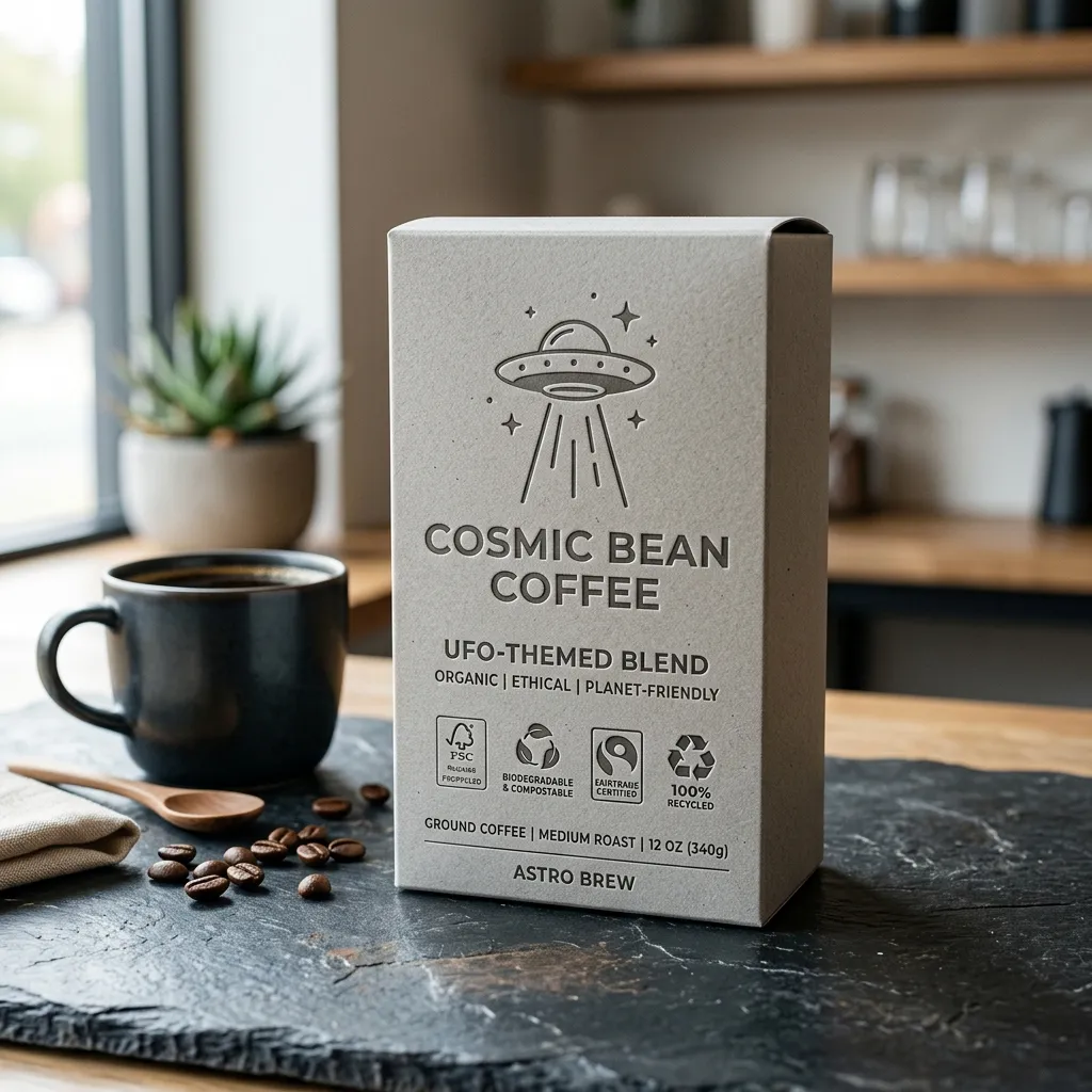 caja de café OVNI sostenible impresa