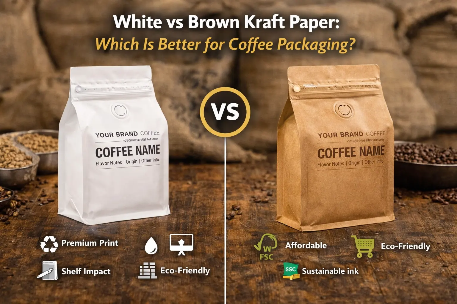Papel Kraft blanco vs marrón para envases de café