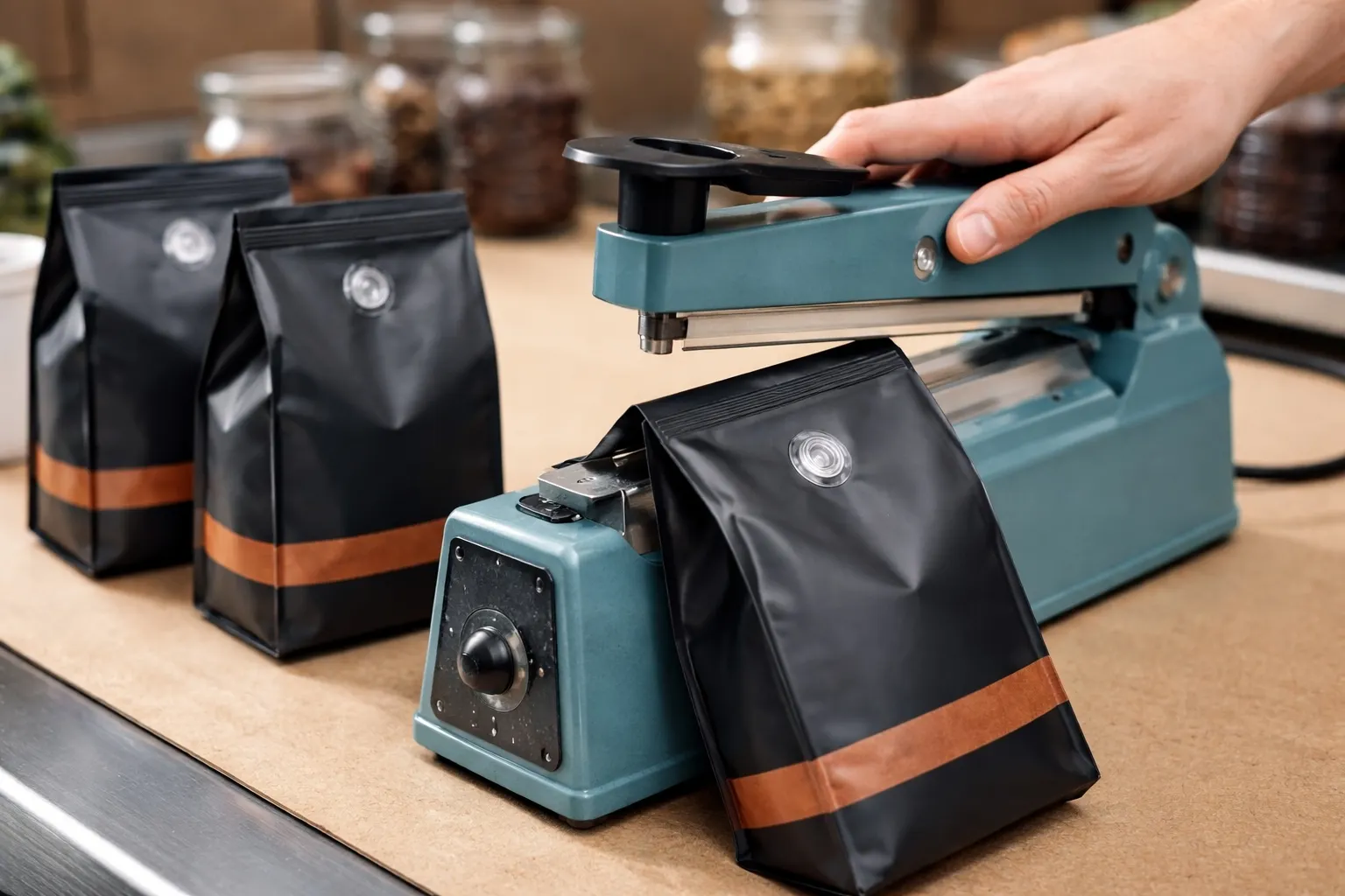 Máquina de sellado de bolsas de envasado de café