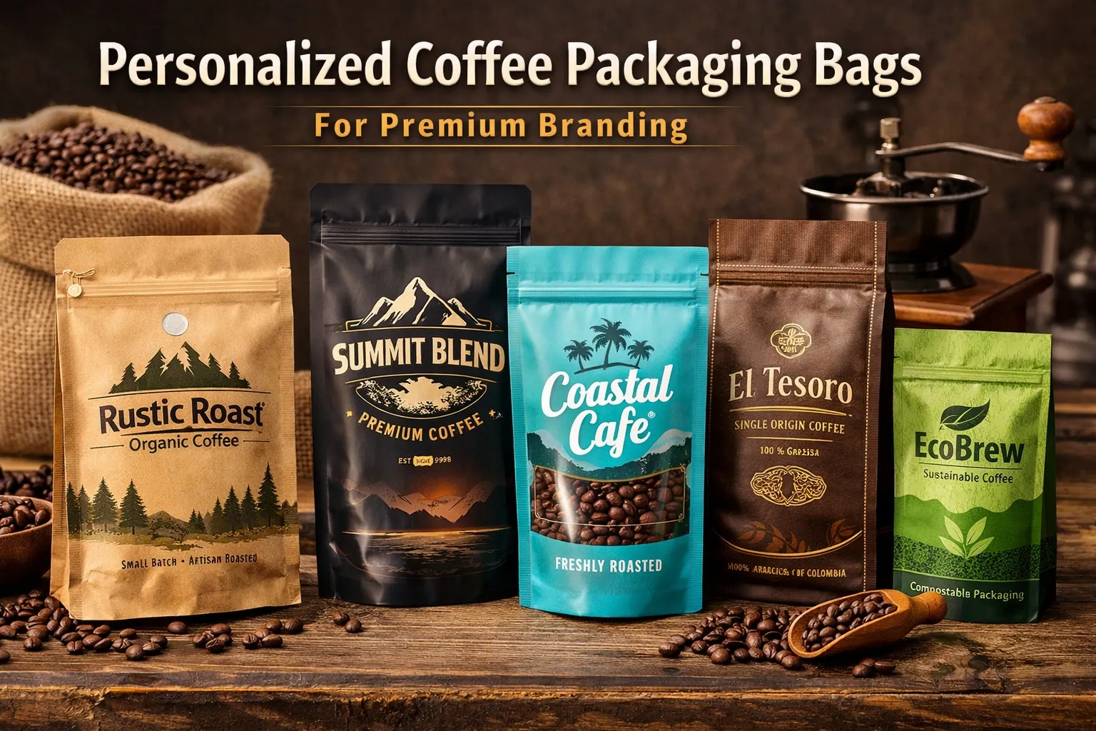 Bolsas personalizadas para envases de café para marca premium