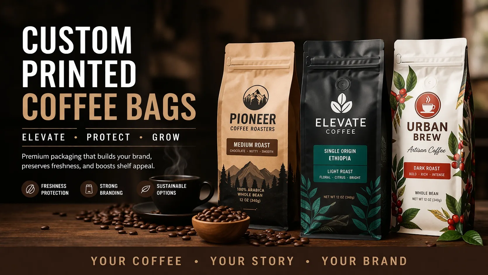 Bolsas de café impresas personalizadas para la marca