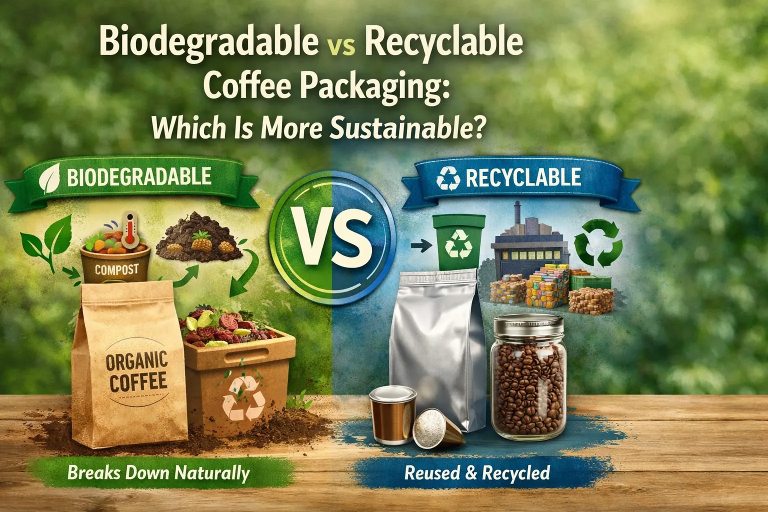 Envases de café biodegradables vs reciclables