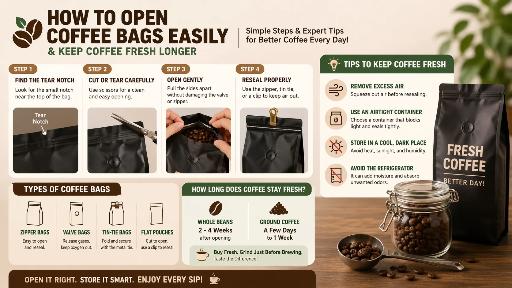 ¿Cómo abrir una bolsa de café?