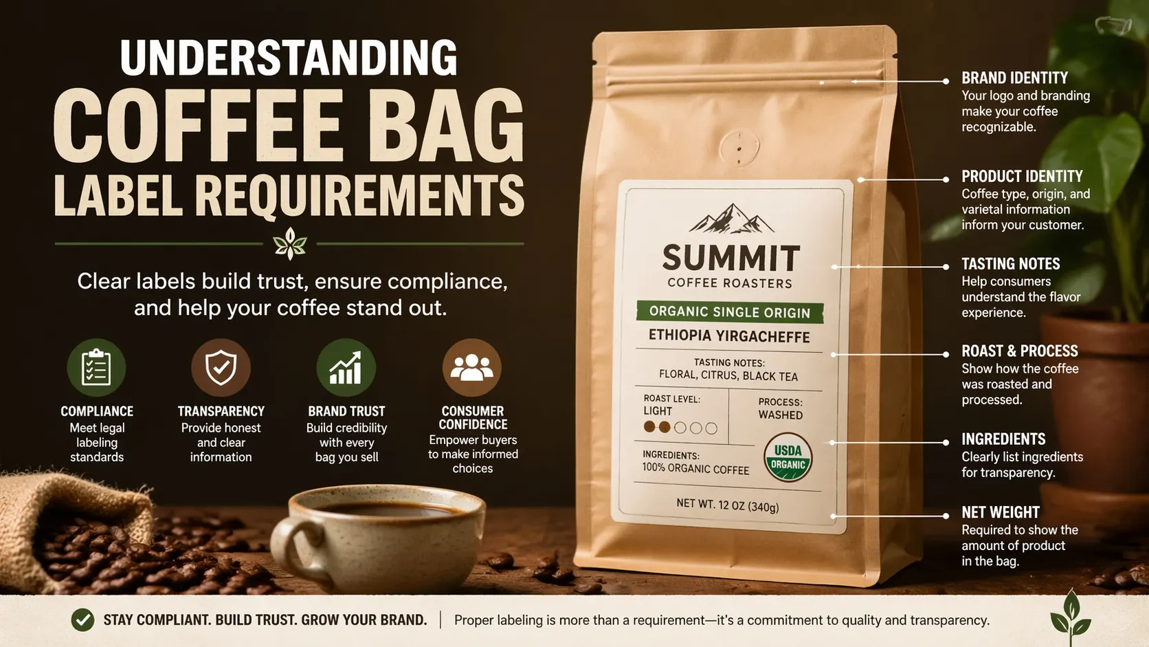Requisitos para la etiqueta de las bolsas de café